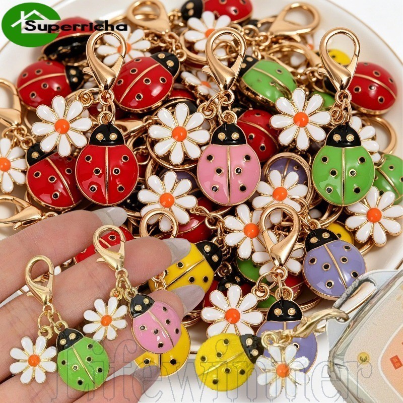 Chaveiro Lady-bug De Liga De Zinco Premium , Design Artístico De Flor De Margarida Com Cartão Em Inglês , Decoração Prát