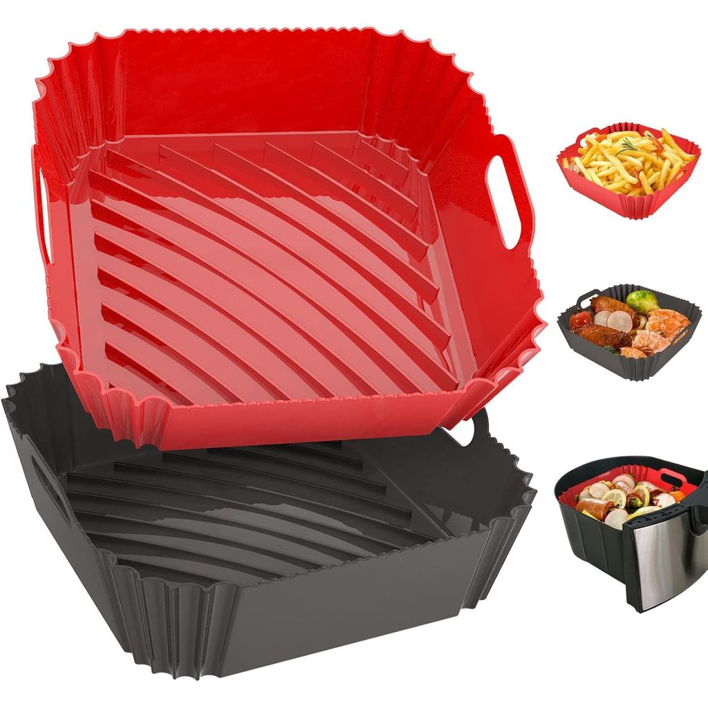 2 unidades de forros de silicone reutilizáveis para air fryer, forros de 7,1 polegadas para air fryer de 4-7 QT, forros 