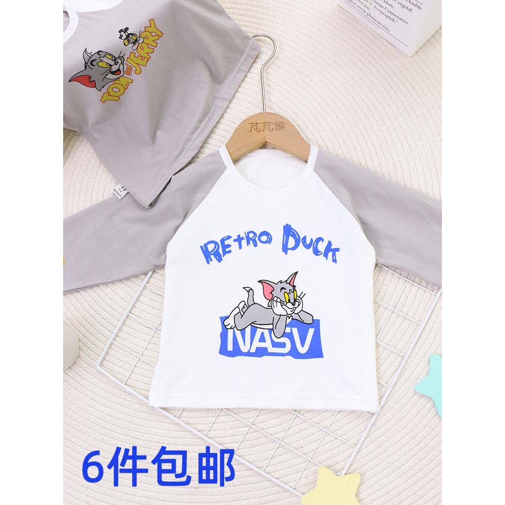 Meninos puro algodão manga comprida camiseta crianças primavera outono novo estilo dos desenhos animados topo bebê de ma