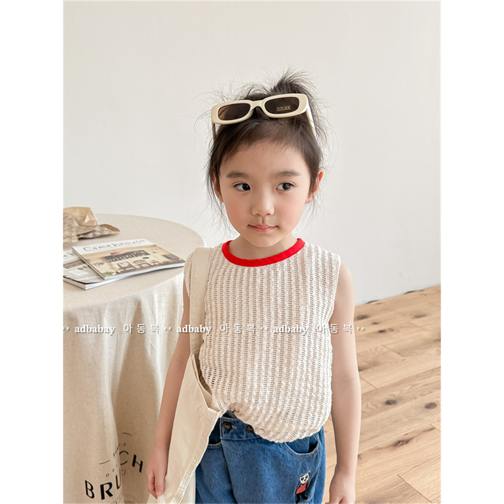 Meninas roupas de verão versão coreana xadrez sem mangas camiseta respirável menina bebê crianças moda All-Match colete 