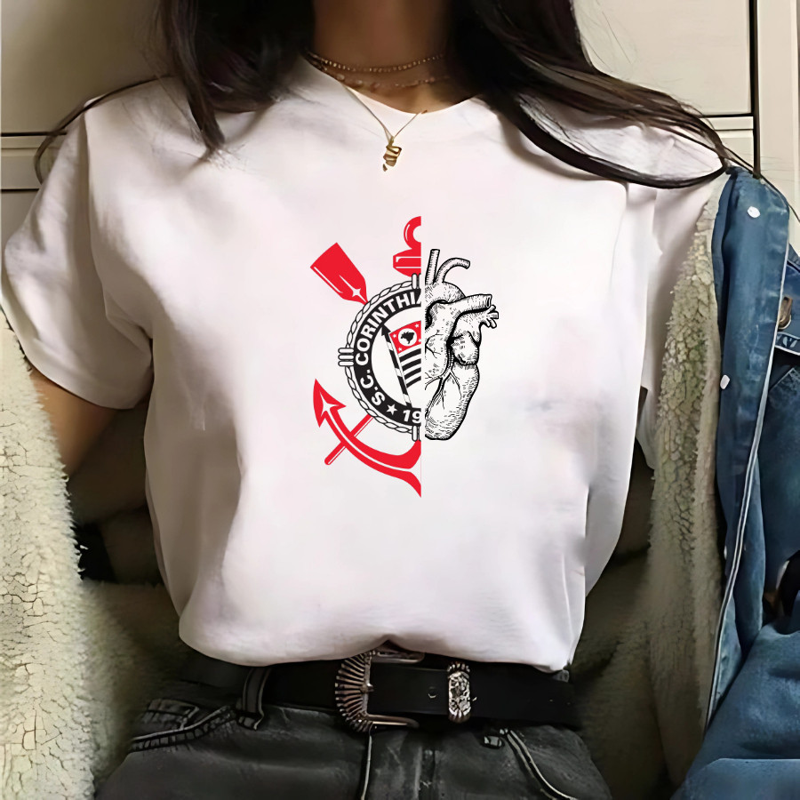 Camisa do Corinthians Feminina Camiseta Branca T-shirt Blusa Feminina do Timão Menina Básica Algodão