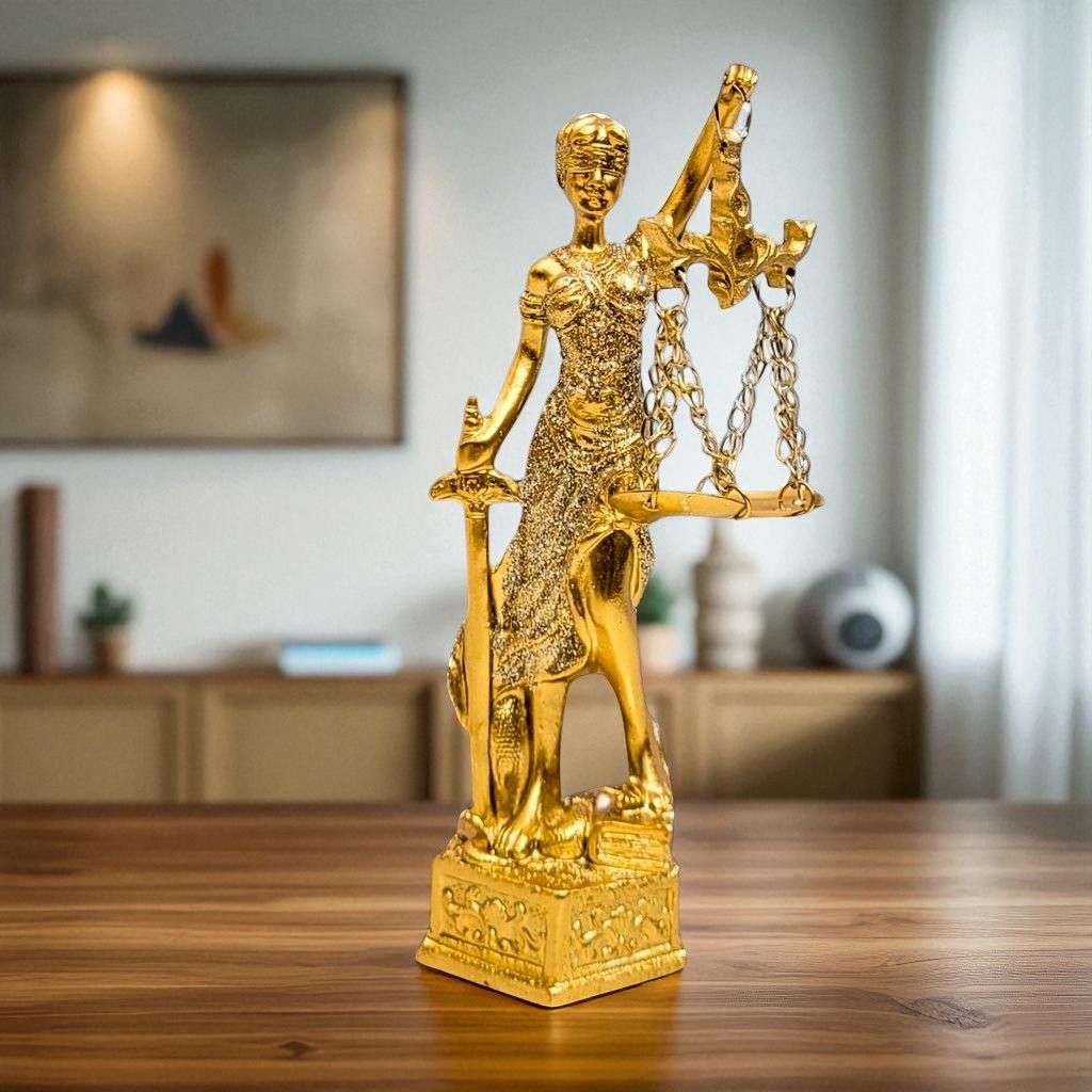 Estátua Deusa Da Justiça Themis Decorativa De Resina Escultura Dama Do Direito Pequena 14x7cm