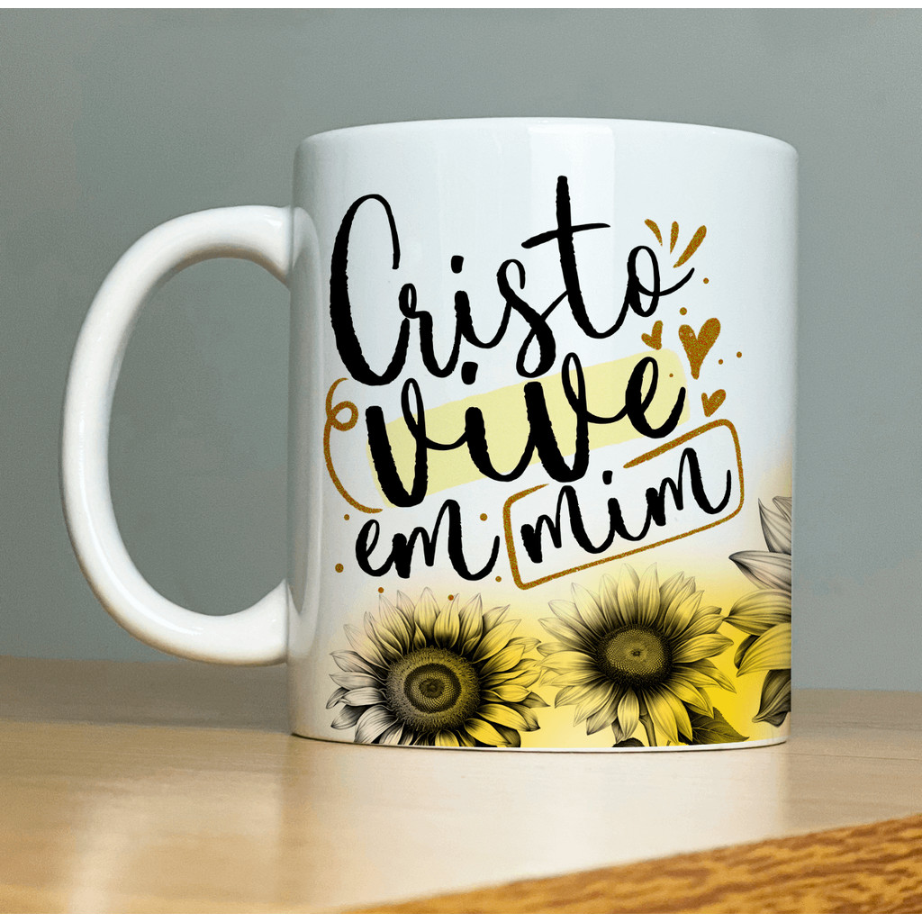Caneca Frases Religiosa Deus Jesus Salmos Vibes Colorida para presente Porcelana - 325ml