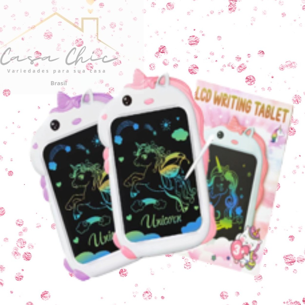 Tablet  Lousa Mágica Colorida Unicórnio divertido para desenhar e criar . em Oferta na Shopee