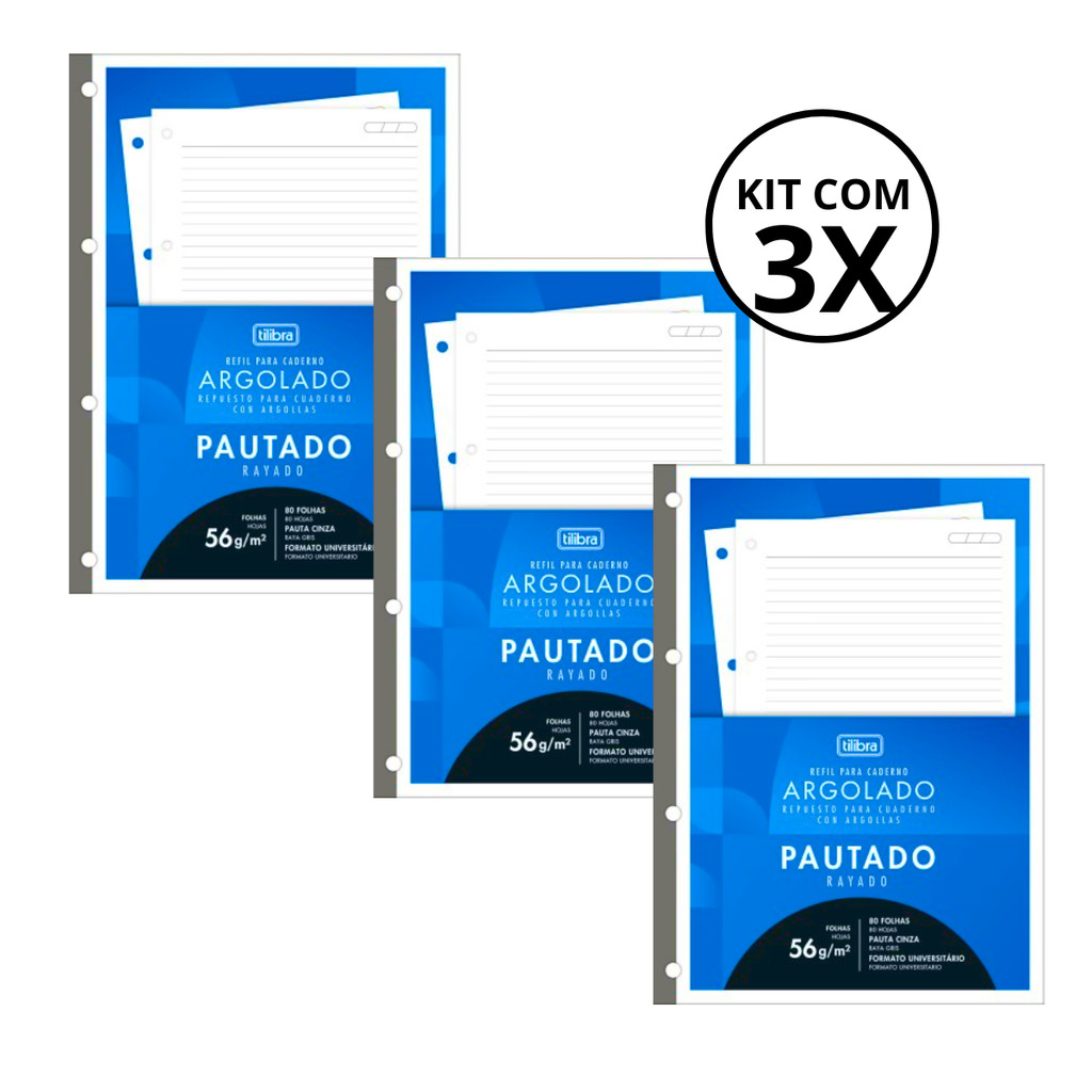 Kit 03 Refil Para Fichario Tiliflex Pautado 80Fls - Tilibra em Oferta na Shopee