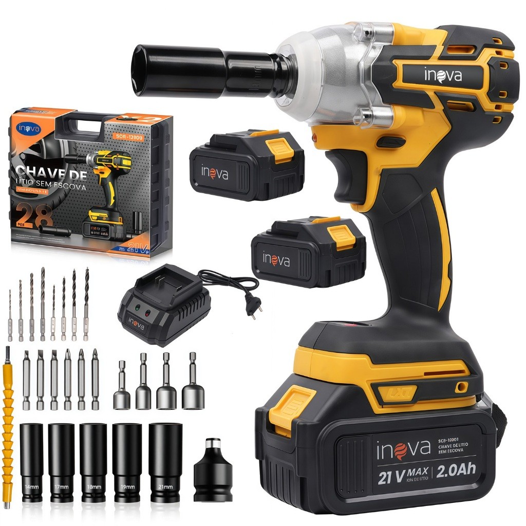 INOVA Parafusadeira chave de impacto 21v c/2 bateria lítio 3000mah e jogo brocas parafusadeira
