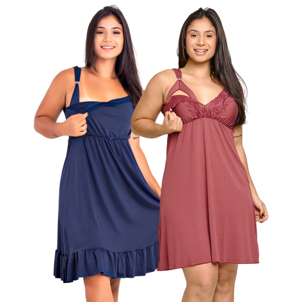 Kit 2 Camisolas de Amamentação Microfibra e Renda Mamãe e Bebê | 184.310 em Oferta na Shopee