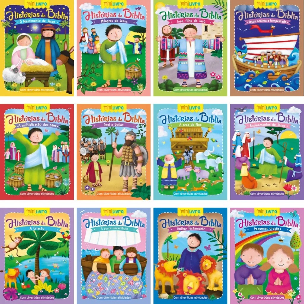 Kit Com 12 Mini Livros - Coleção Histórias Da Bíblia Com Atividades em Oferta na Shopee
