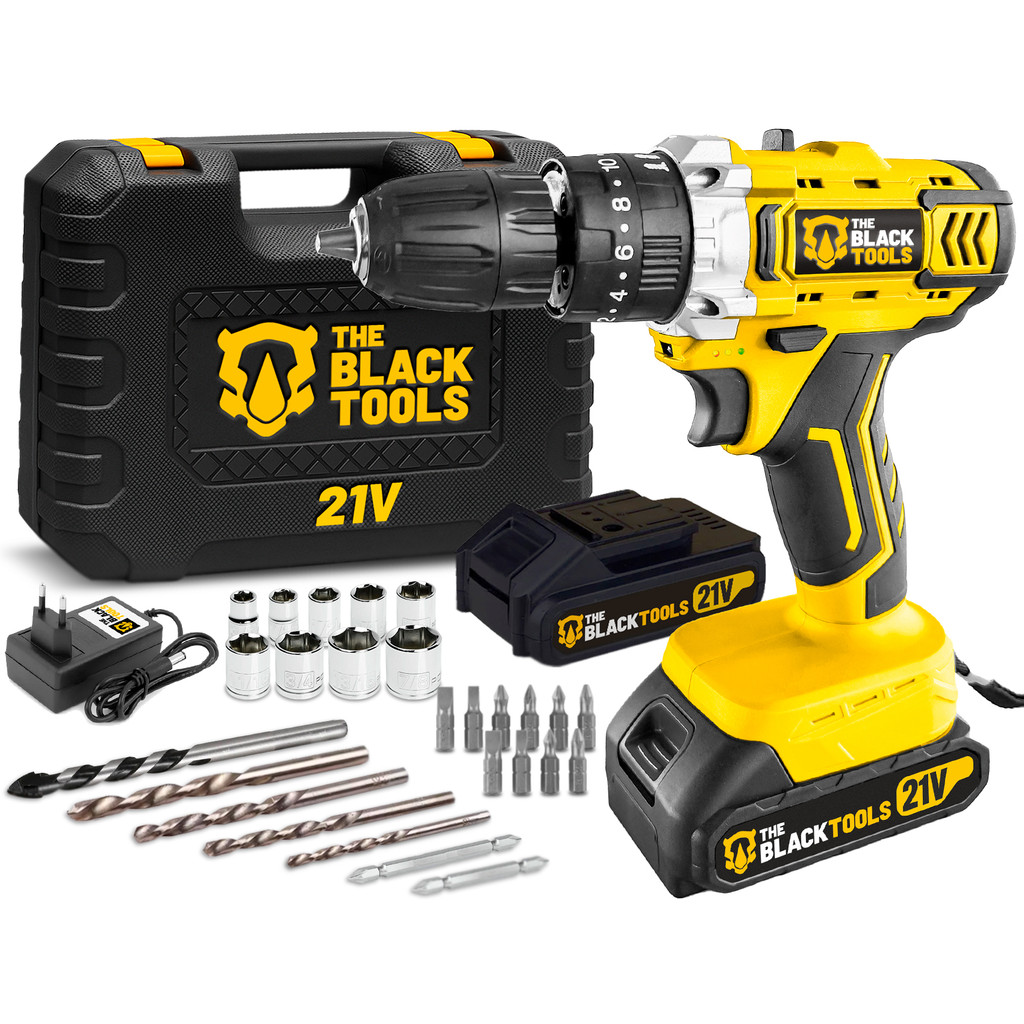 Furadeira Parafusadeira Impacto 2Baterias 2000mah 21v 3/8 Tb-21pkx The Black Tools Maleta Acessorios em Oferta na Shopee