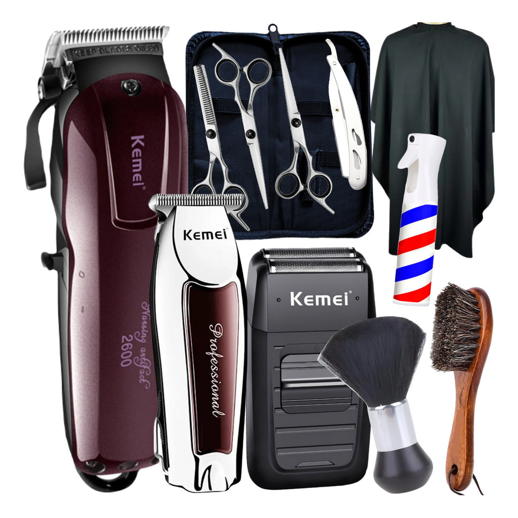 Kit Maquina Cortar Cabelo Kemei Tesoura Profissional Barber em Oferta na Shopee