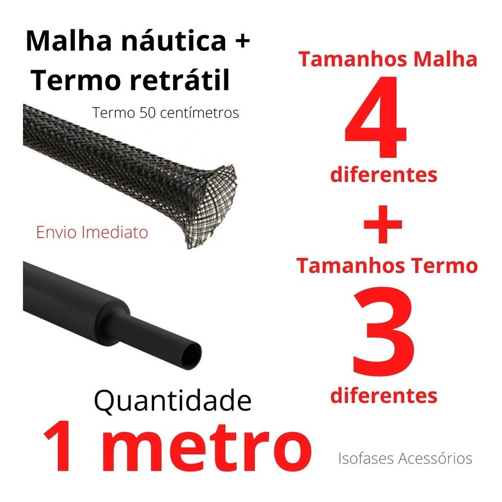 Kit malha nautica e termo retratil Proteção De Chicotes E Cabos De Motos E Embarcações, implementos agricolas e som