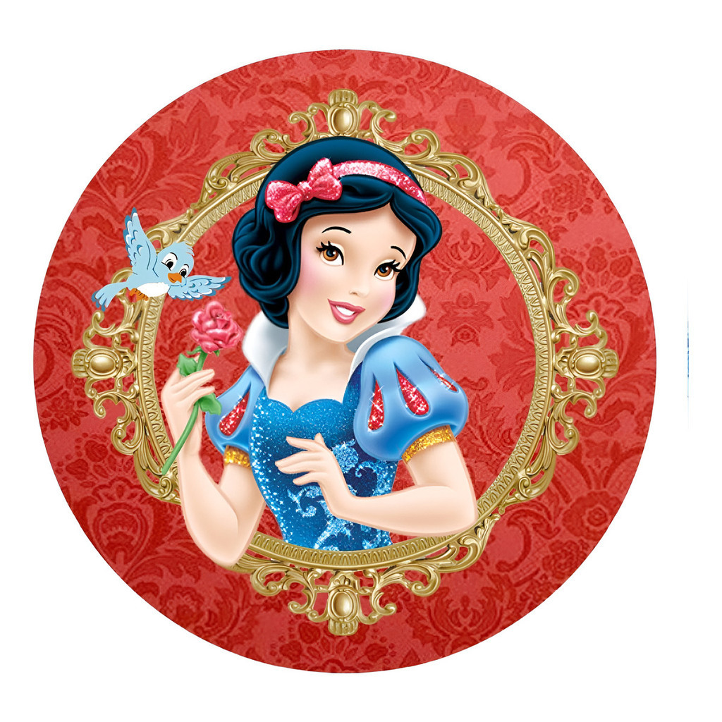 Capa Para Painel Sublimada Festa Aniversário Branc4 d3 N3v3 Redonda Tema Infantil Meninas 50x50cm Conto Princesa Neve