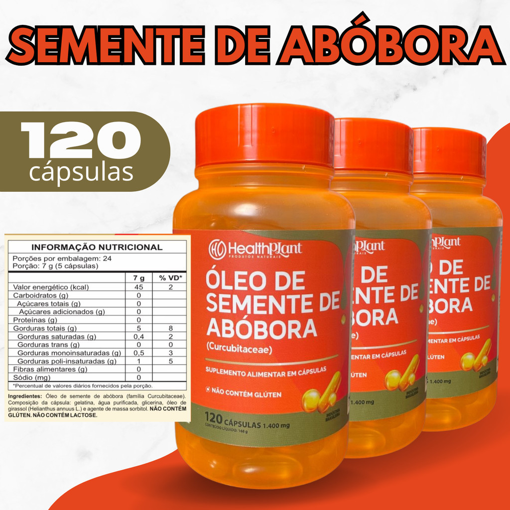 ÓLEO DE SEMENTE DE ABÓBORA 120CAPS 1400MG ANTIOXIDANTE PROSTATA CARDIOVASCULAR IMUNIDADE
