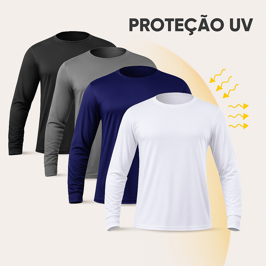 Kit 4 Und. Camisas Academia Segunda Pele Proteção Solar Térmica Respirável