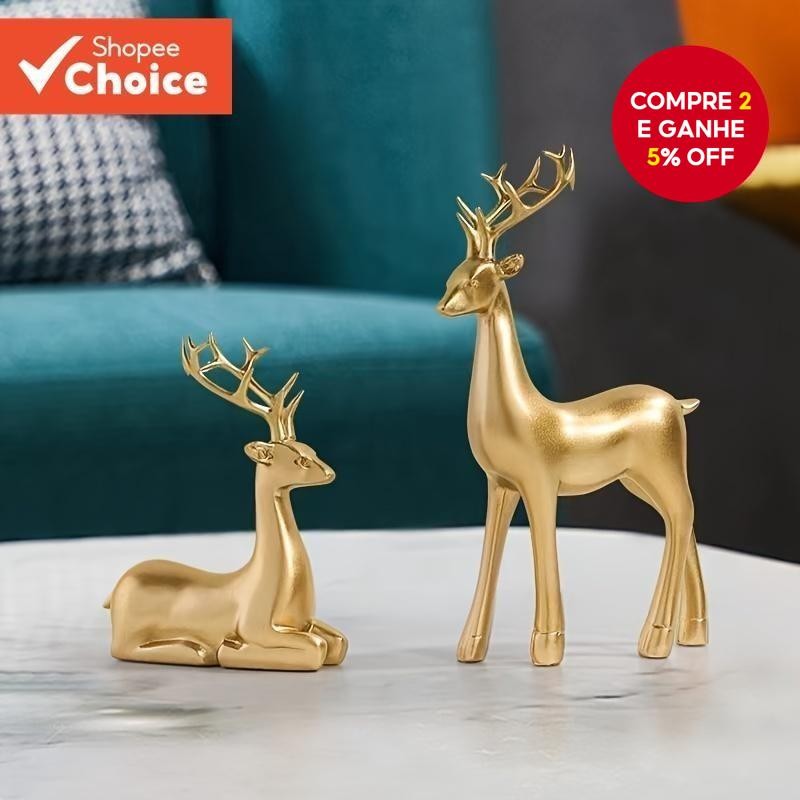 2pcs Estátua de Veado Artesanal em Resina para Decoração de Estante de Livros em Casa, Dia...