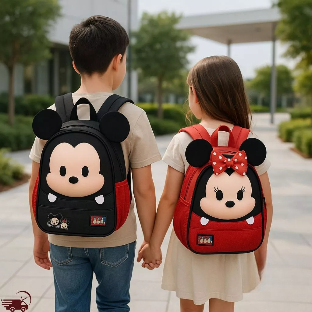 Mochila Escolar Infantil 3D Mickey Mouse Disney Orelhinhas 3D Costas Moderna Viagem Passeio