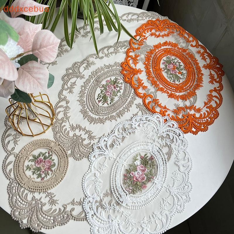 [dddxcebua] Capa De Mesa De Jantar Toalha Bordada Elegante Redonda De Renda Porta-Copos De Café Guardanapo Festa Decoraç