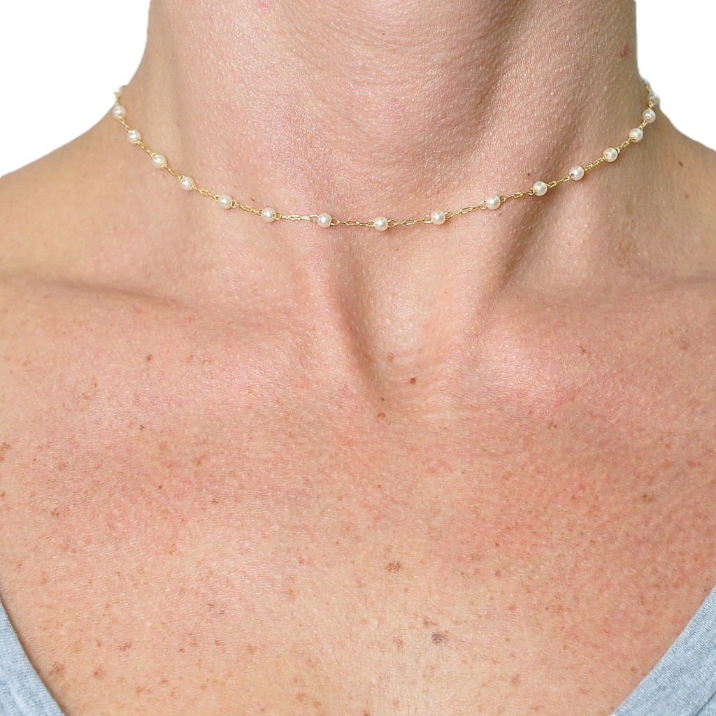 Chocker Gragantilha Feminina Perolas Dourada SEMI JOIA Banhado a Ouro 18k em Oferta na Shopee