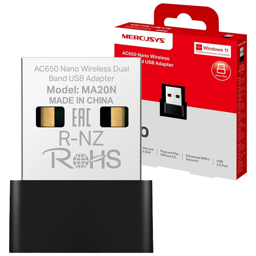 Adaptador Mercusys USB Wireless Dual Band AC650 Nano - MA20N