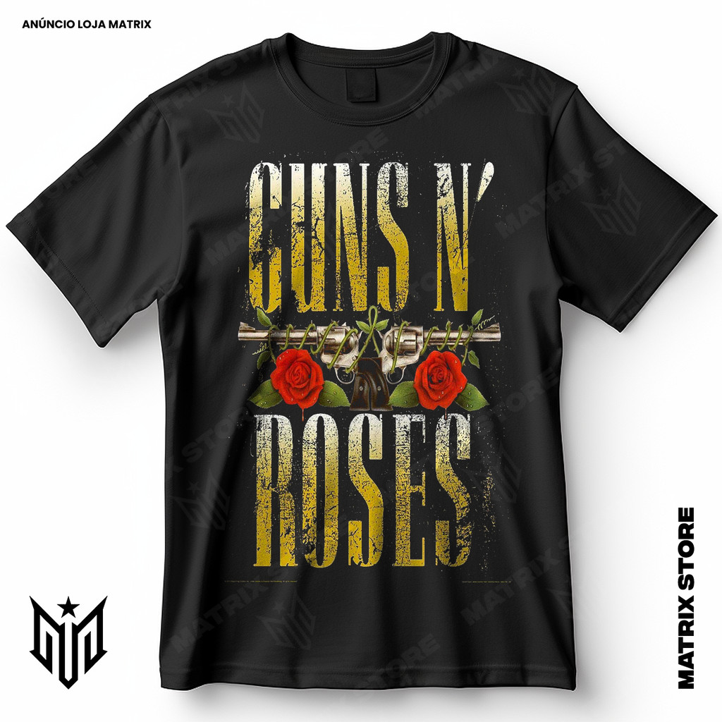 Camisa Banda Guns N Roses Vintage Desbotada Blusa Camiseta de Rock 100% Algodão em Oferta na Shopee