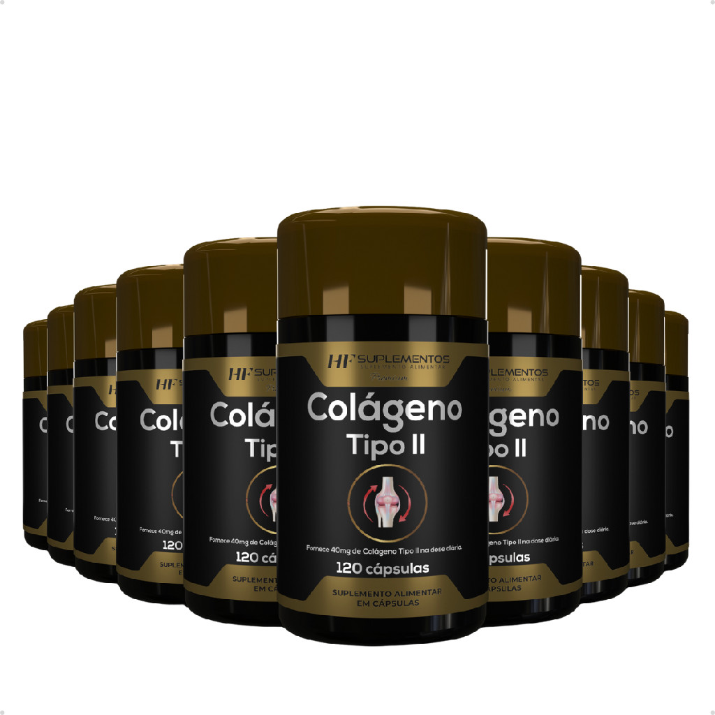 Kit 10X Colágeno Tipo II 120 cápsulas HF Suplementos – Suporte às articulações e mobilidade!