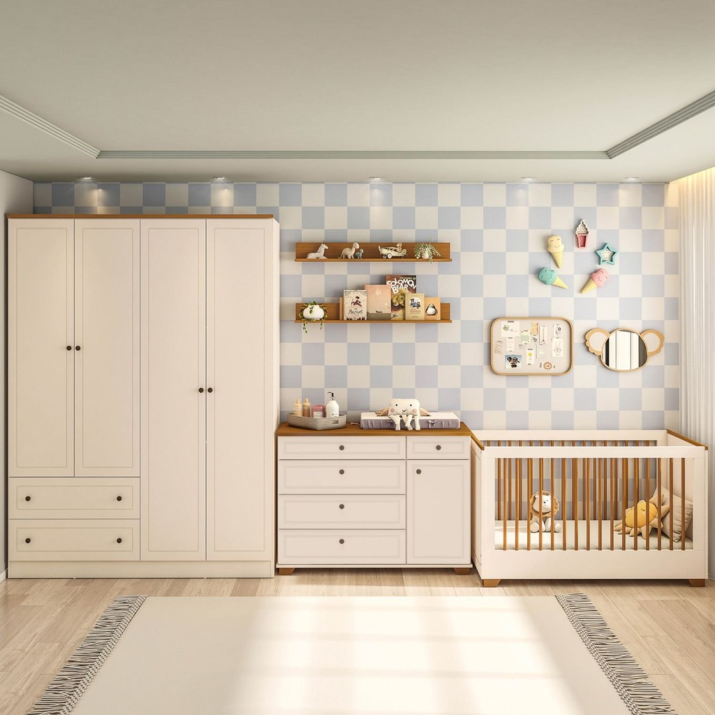Quarto de Bebê Completo 1 Berço 1 Cômoda e 1 Guarda Roupa Baby Ananda Casatema MadeiraOriginals 4 Portas