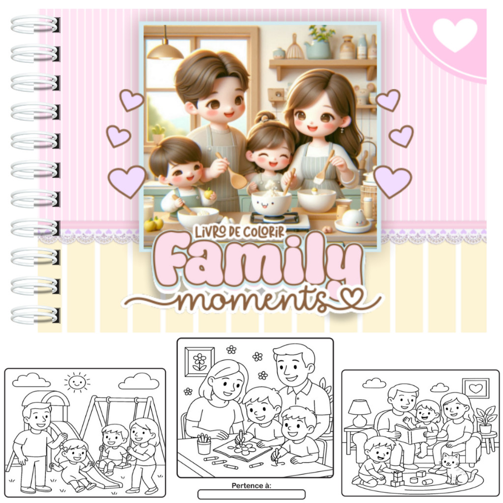 Livro de Colorir Family Moments, Atividade Educativa,Presente Criativo,Personalizado, Envio Imediato