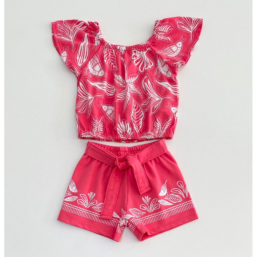 Conjunto Infantil Nanai Blusa Estampada e Shorts de Moletinho