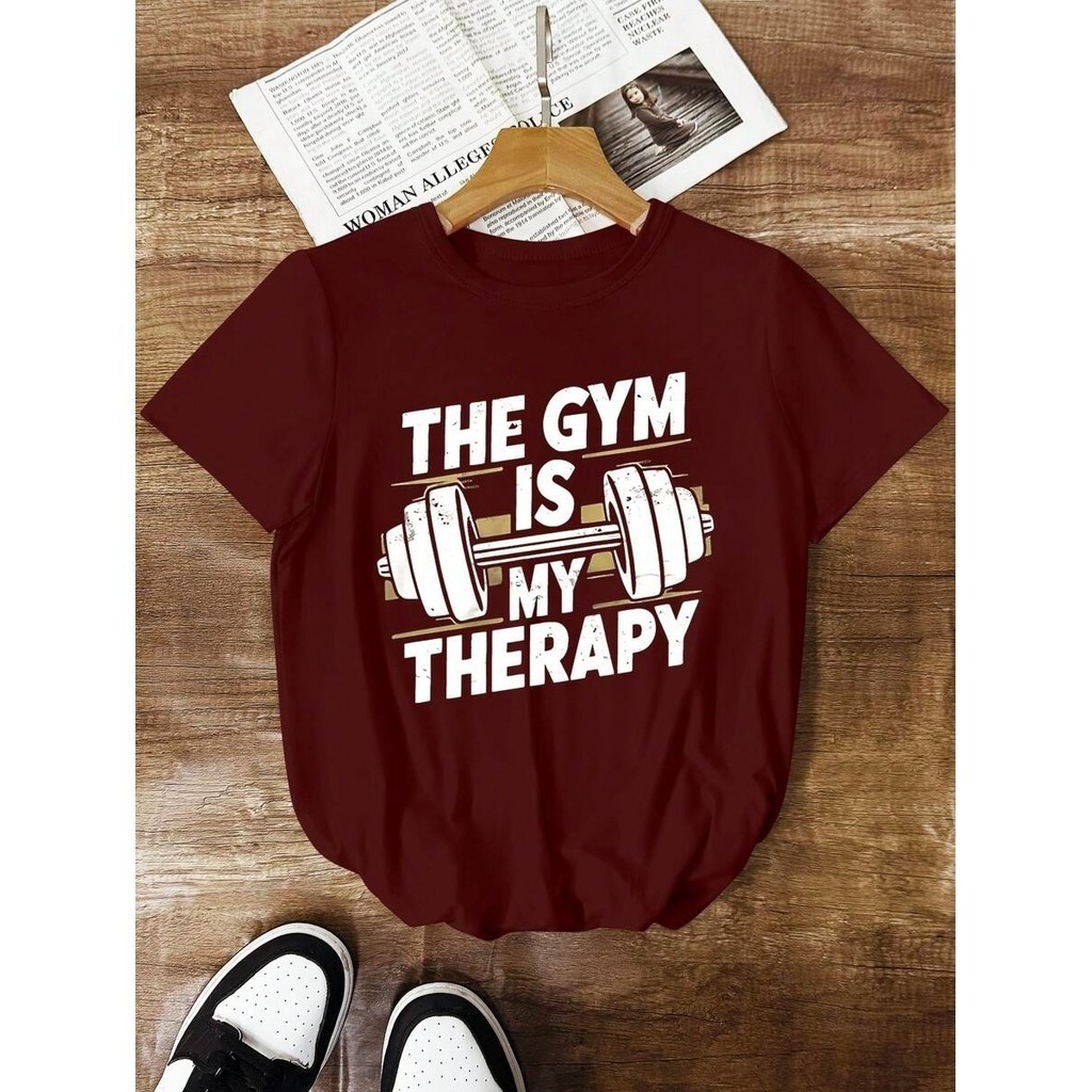 Camiseta Academia Feminina Estampada Terapia Camiseta 100% Algodão Camisa Oversized Plus Size