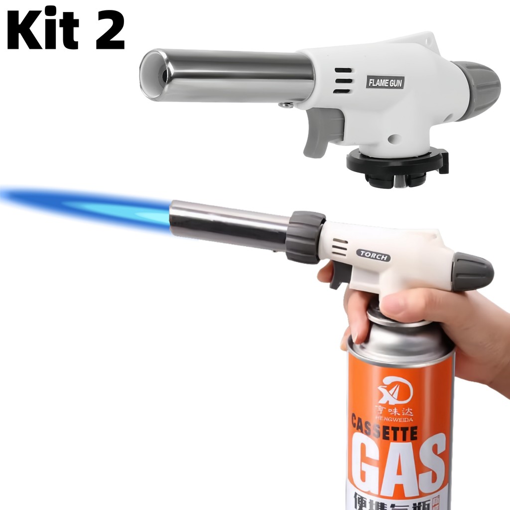Kit 2 Maçarico Culinário Portátil de Cozinha Multiuso Manual com Controle de Chama Gourmet