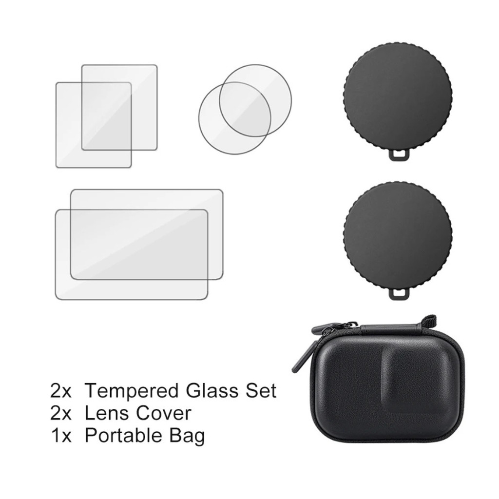 Kit Protetor de Tela, Lente e Capa para Câmera DJI Osmo Action 4/3 Pro – Vidro Temperado e Estojo