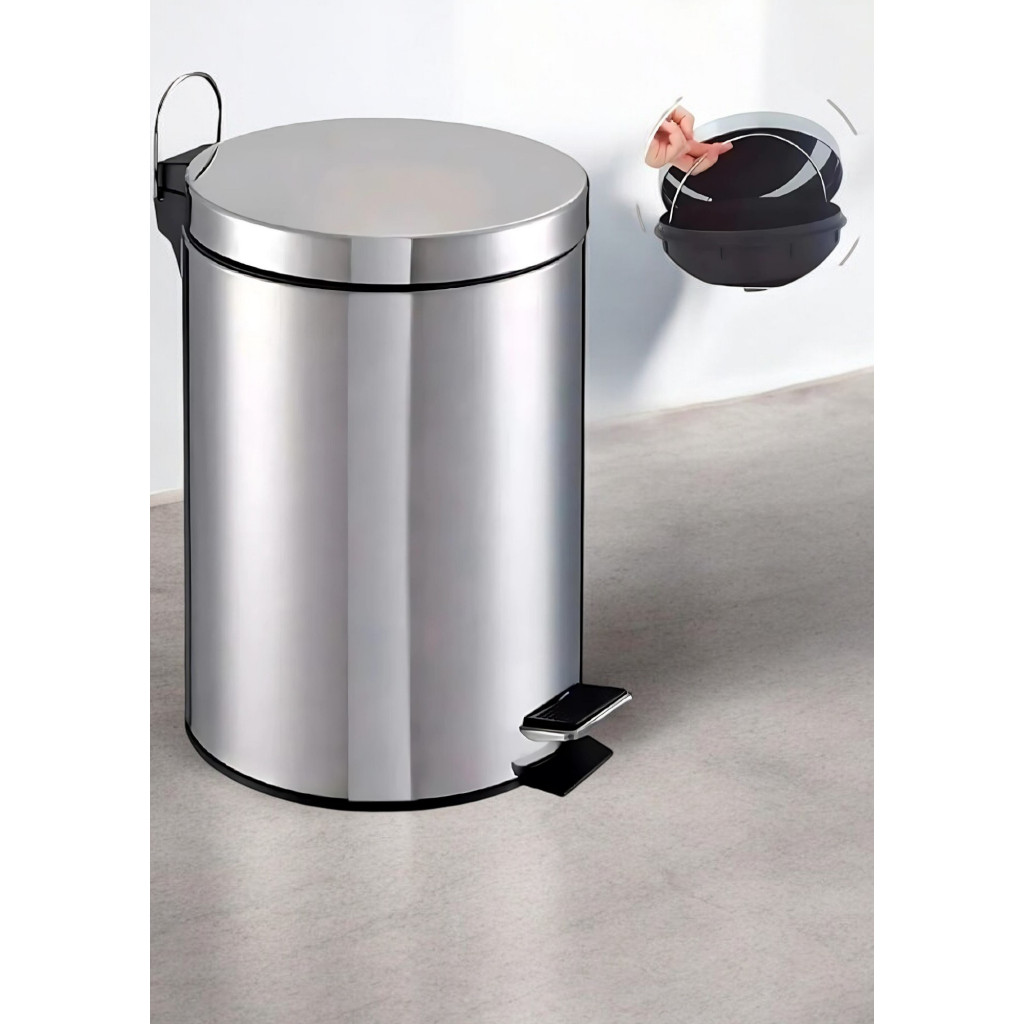 Lixeira Inox 12 Litros Com Pedal e Cesto Balde Interno Plástico Com Alça  Banheiro Cozinha Grande