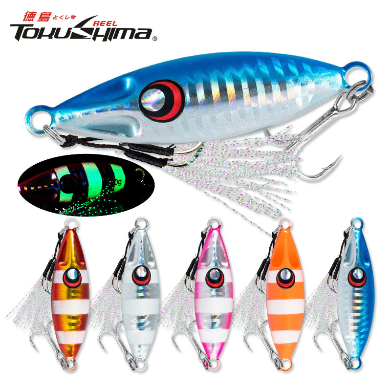 1Pc 10-60g Metal Slow Jig-Iscas De Fundição De Afundamento Pesado | 5 Cores Olhos 3D Jigging Luminoso Isca Dura Artifici