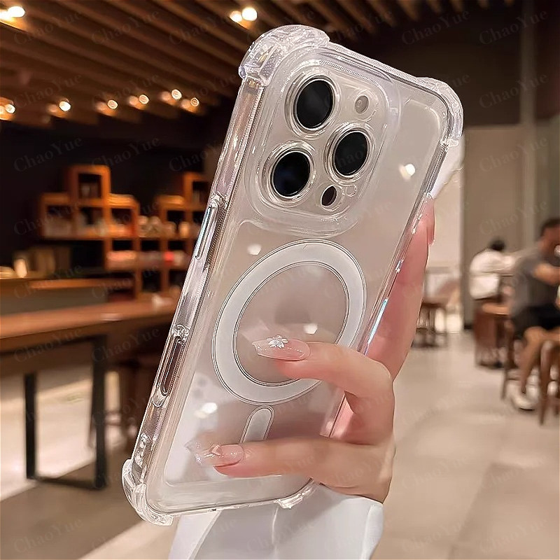 Capa De Telefone De Colisão Magnética Transparente Compatível Com IPhone 11 12 13 14 15 16 17 Pro Max AIR Plus Silicone 