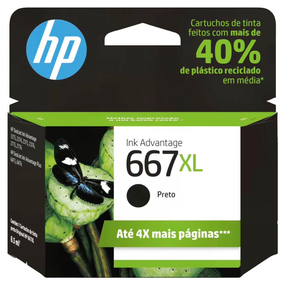 Cartucho HP 667XL Original 3YM81AB Preto p/ Deskjet 2376, 2776, 6476, 5076, 5276 em Oferta na Shopee
