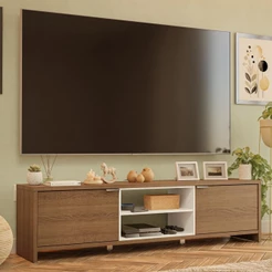 Rack para TV até 80 Polegadas 180cm 2 Portas Rustic/Branco Linz Madesa