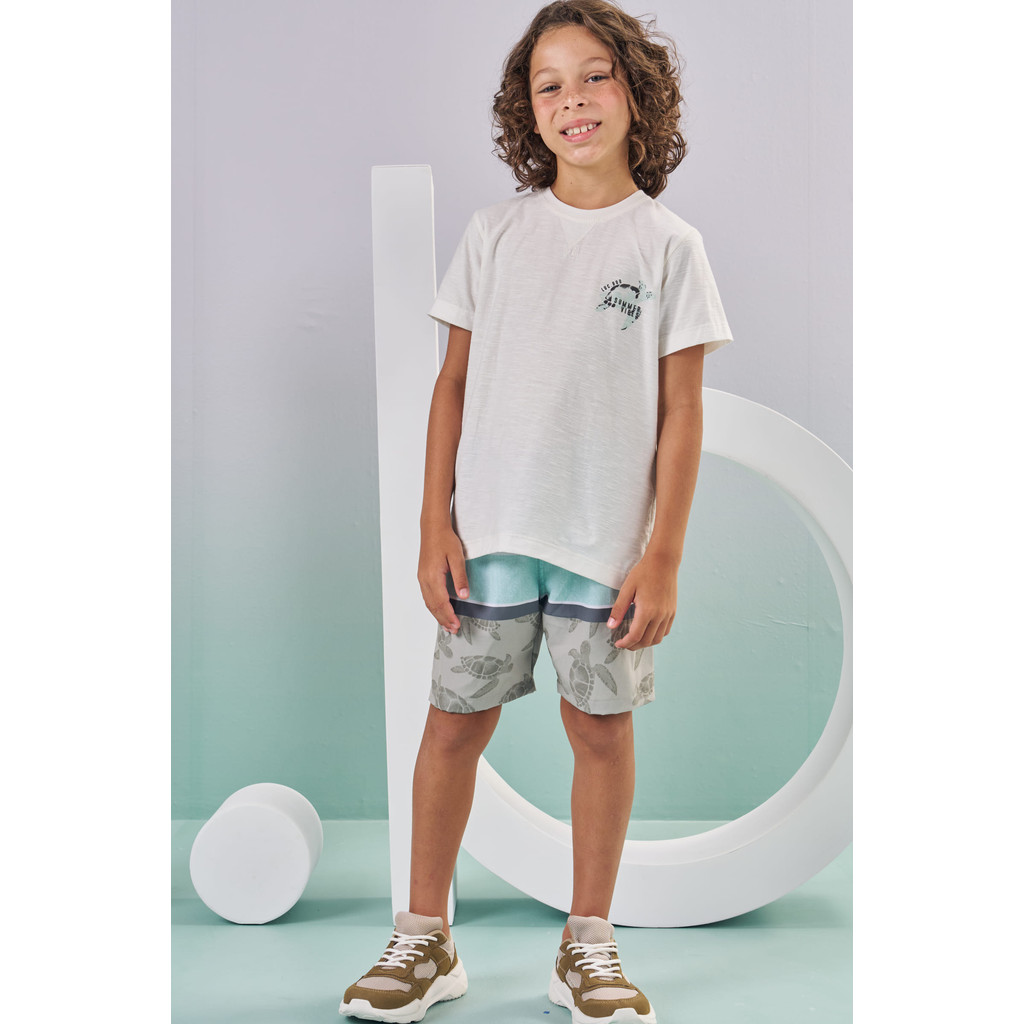 Conjunto 2/8 Luc.Boo Camiseta Branca e Bermuda Tartarugas