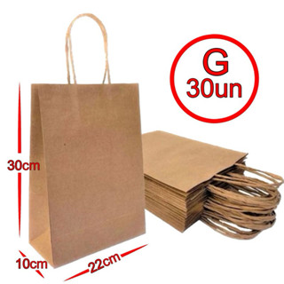 sacola de Papel Kraft Natural G 30x22x10cm 30 Unidades em Oferta na Shopee