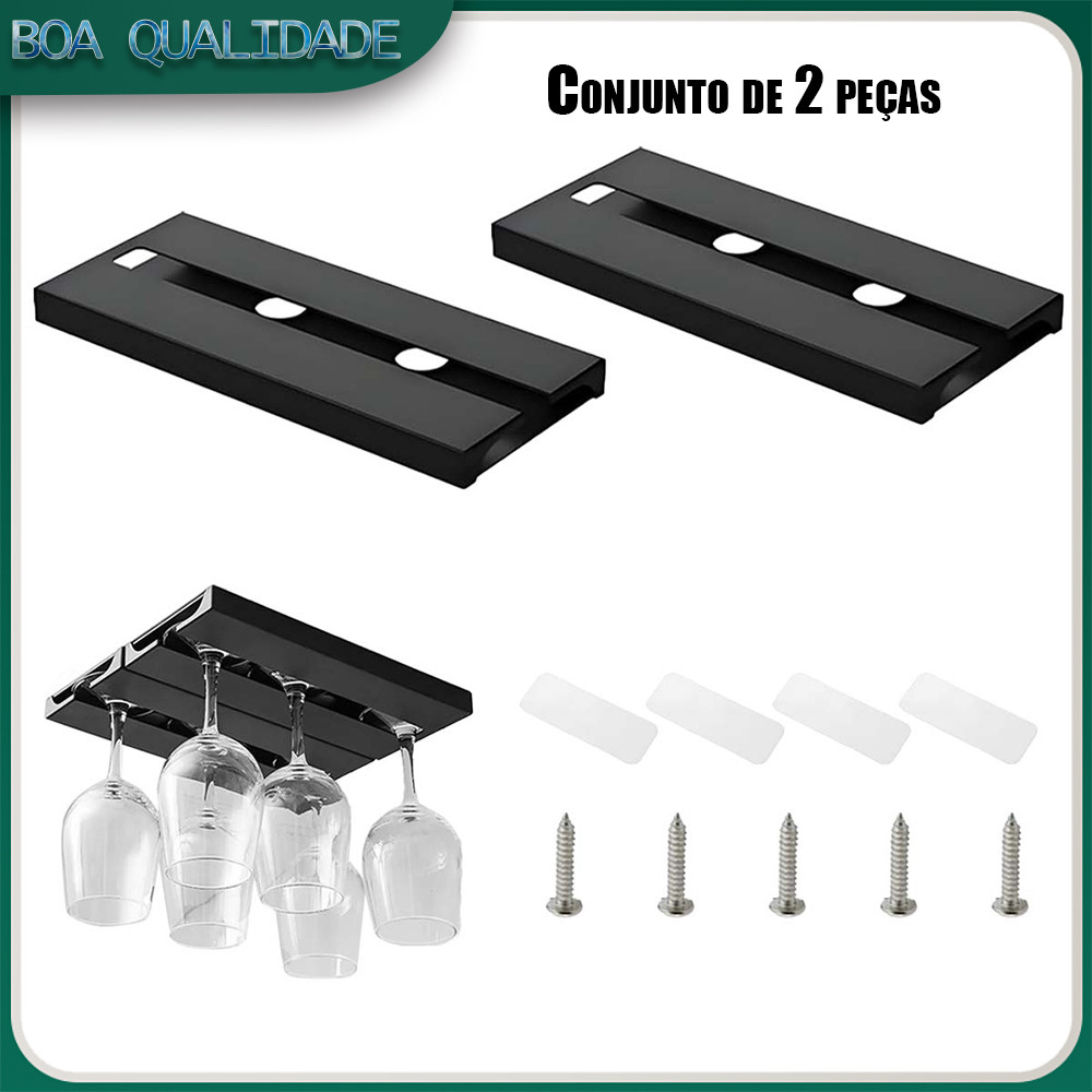 2 peças suporte de vidro de vinho tinto pendurado suporte de vidro preto cabide de plástico armário de vinho taça de cab