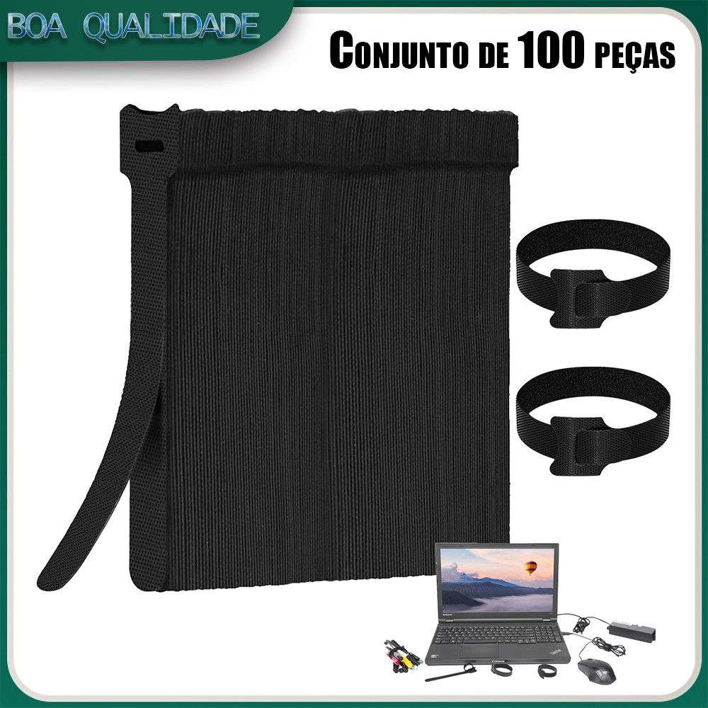 100 abraçadeiras pretas de velcro para organizar cabos em casa/escritório/viagens/garagem/jardinagem