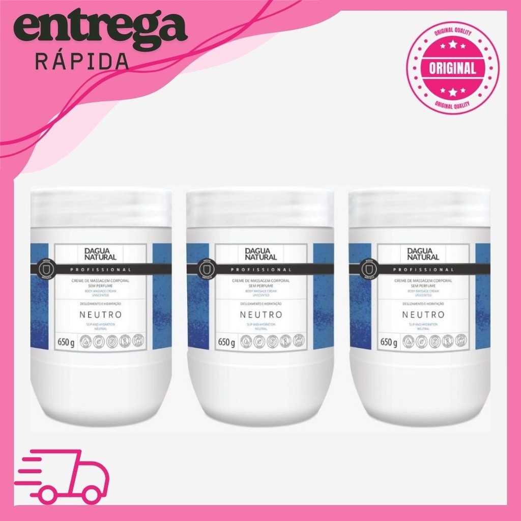 Kit 3 Cremes de Massagem Corporal Neutro Sem Perfume D´agua Natural 650G em Oferta na Shopee