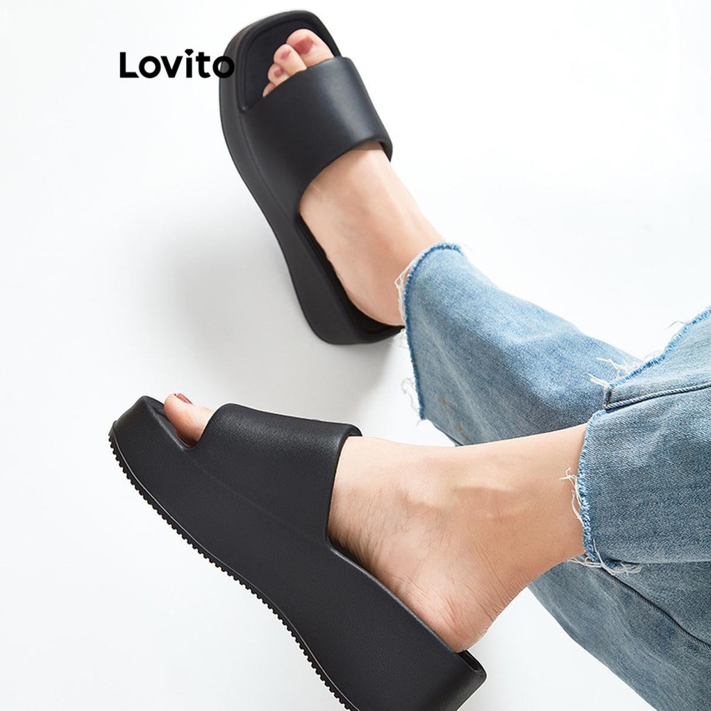 Detalhes do Lovito Casual liso 6Cm de fundo sandália plana antiderrapante para mulher LFA70215