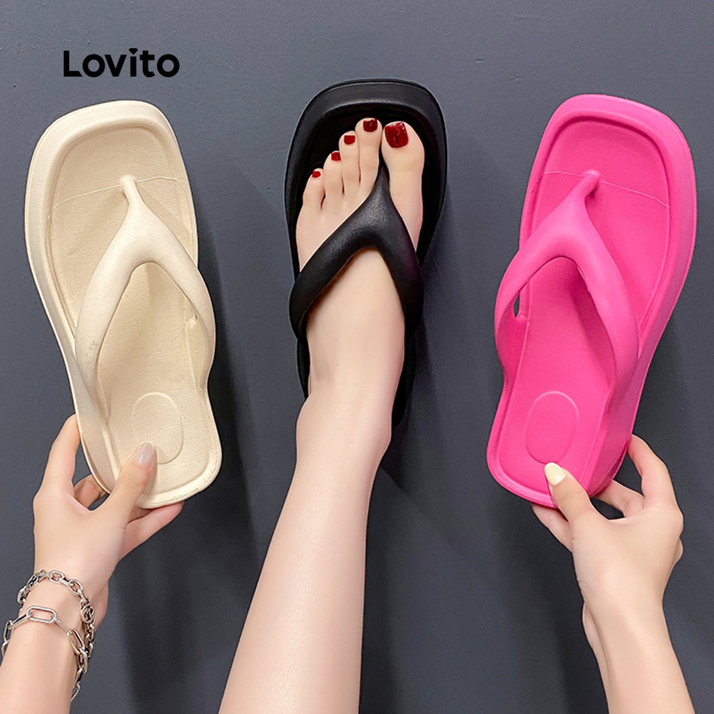 Lovito Sandálias Casuais Simples e Planas para Mulheres LFA91105