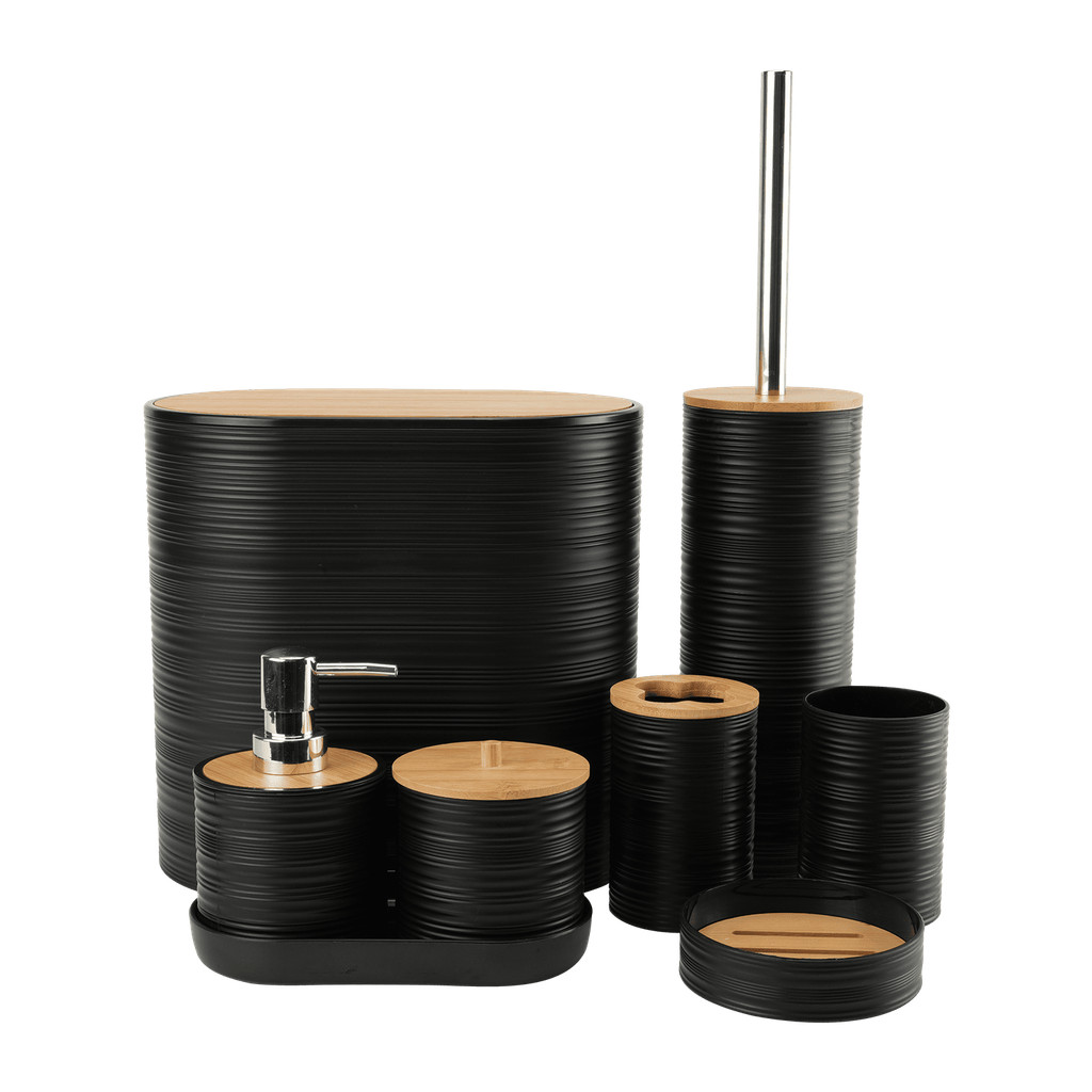 Conjunto Banheiro 8 Peças Bambu Plástico Premium Organizador