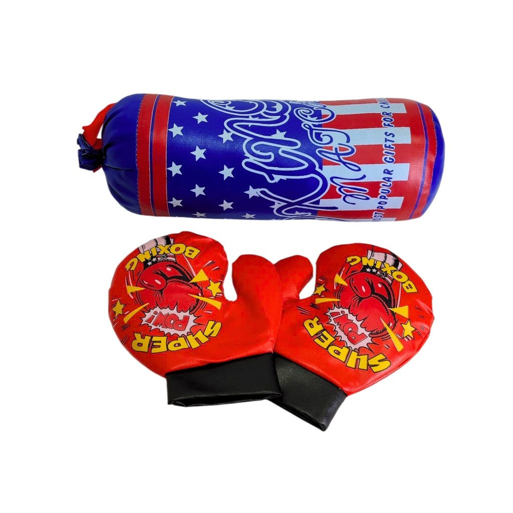 Kit Boxe Infantil Saco de Pancada + Par de Luvas Brinquedo Para Criança Esporte Diversão