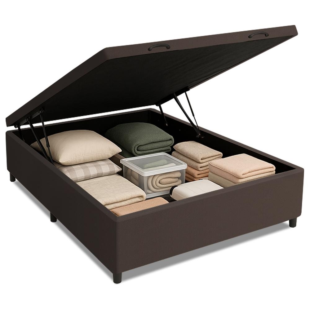 Cama Box com Baú Casal 1,38m com 41cm de Altura Prince Suede Marrom em Oferta na Shopee
