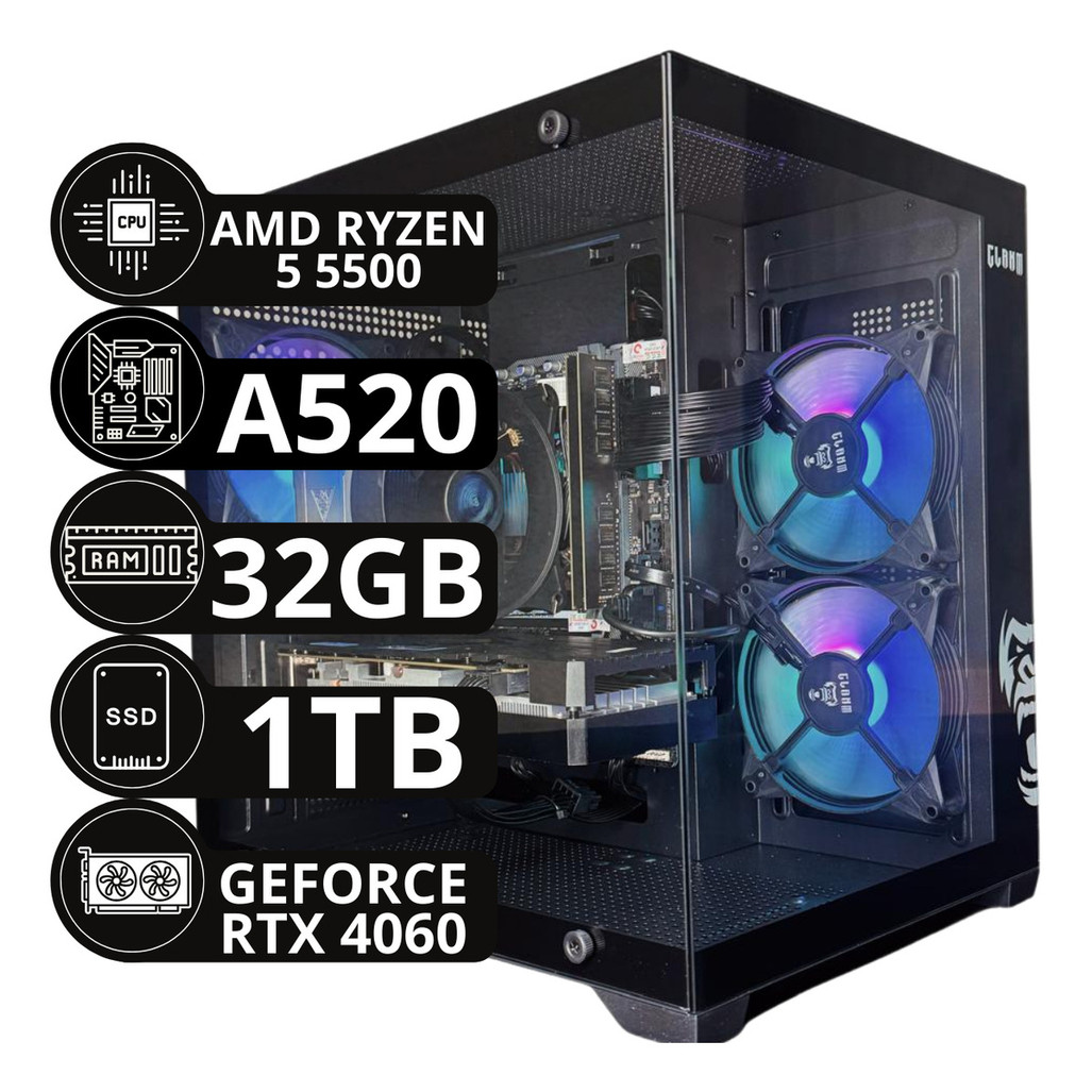 Pc Gamer Amd Ryzen 5 5500 32gb Ddr4 Nvme 1tb Rtx 4060 8gb