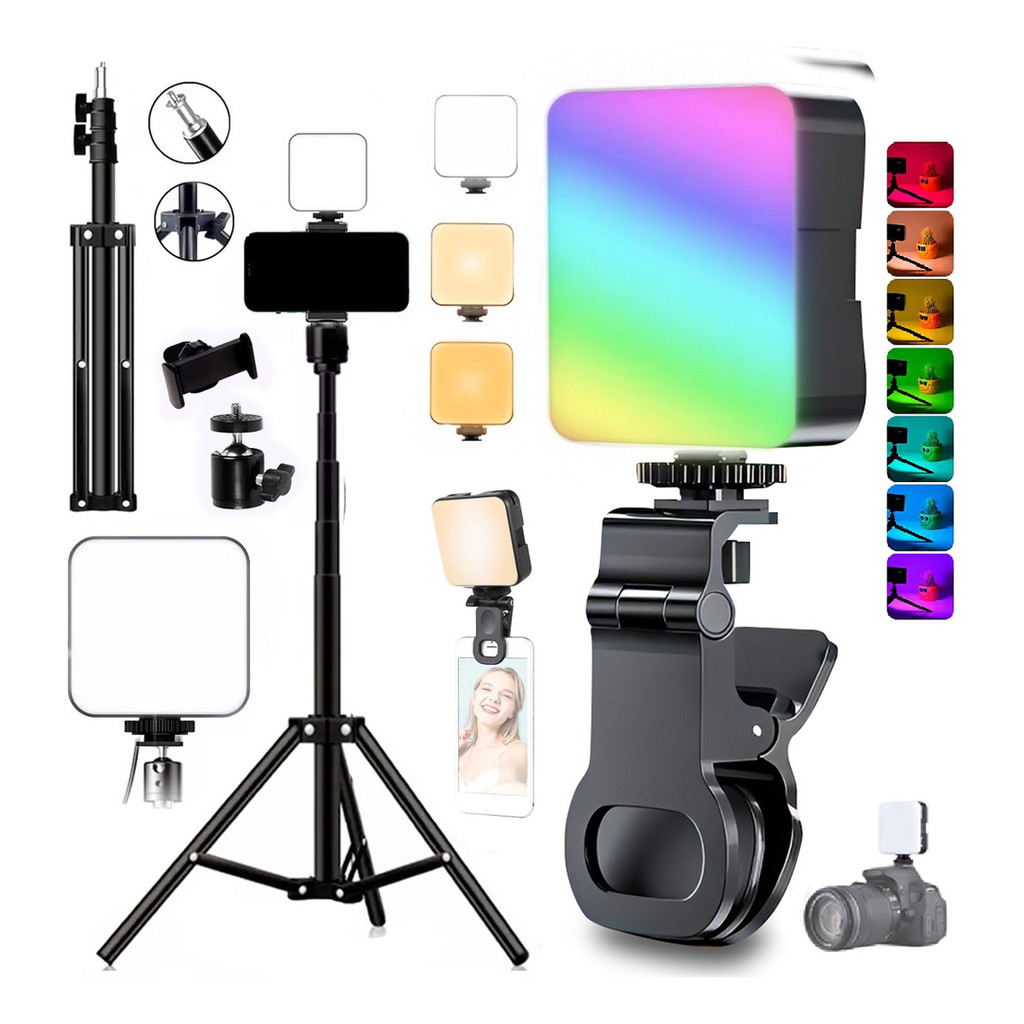 Kit Selfie Mini Light Rgb Luz Preenchimento Led Tripé 2,10m