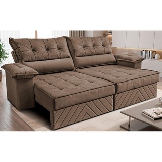 Sofá Retrátil e Reclinável 2,10m com Molas e Espuma D33 Thunder. Velusoft Cama inBox