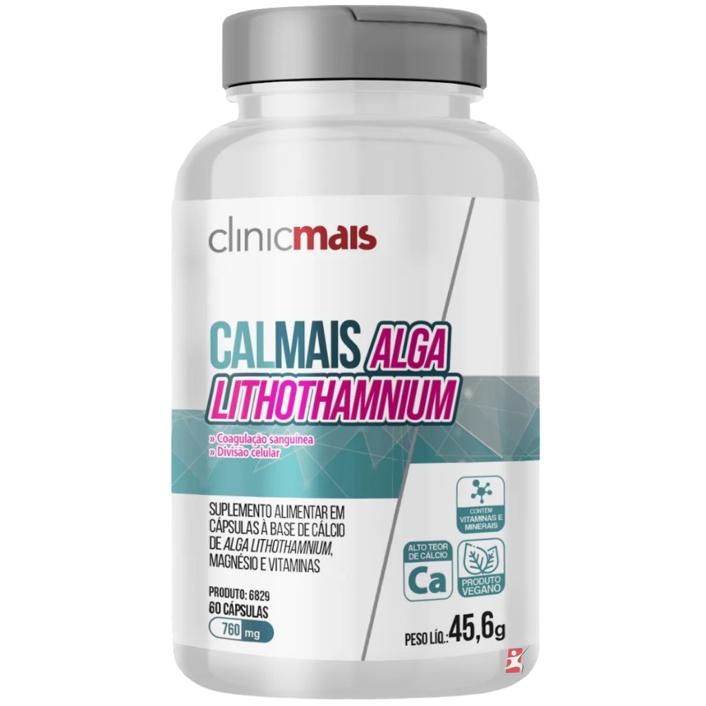 CALMAIS ALGA LITHOTHAMNIUM CÁLCIO VEGETAL + VITAMINAS + MINERAIS 60 CÁPSULAS - CLINICMAIS